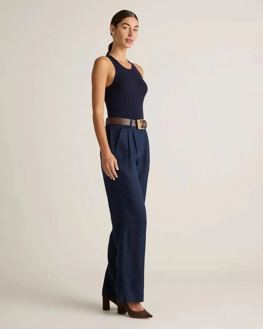 Quince 100% European Linen Pleated Trouser Pant Navy Size 6